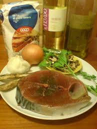 Cutting tuna steaks. Cutting tuna